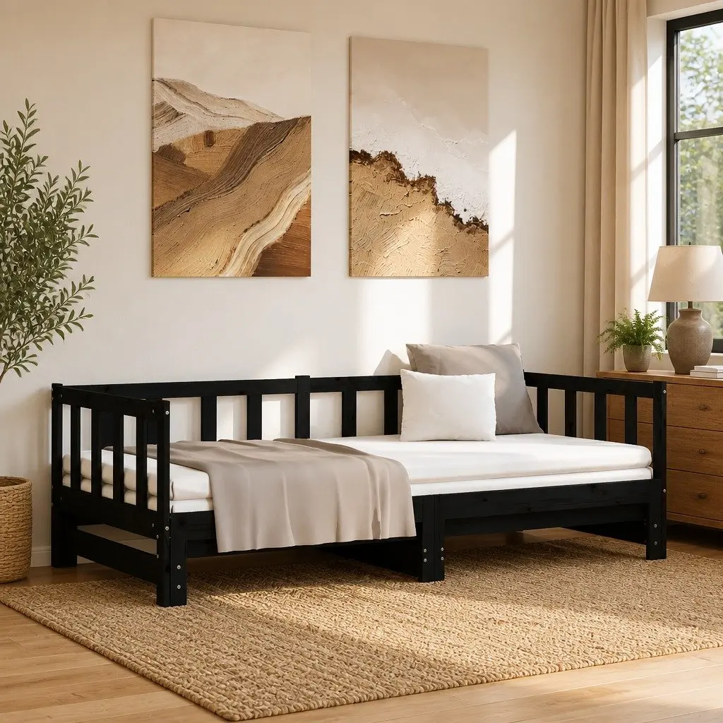 Black Wooden Day Bed with Pull-out Feature
