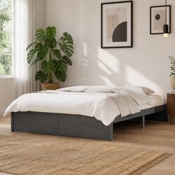 Grey Solid Wood Bed Frame 135x190 cm for Modern Homes