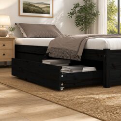 Under Bed Storage Drawers 2 pcs Black Solid Pine Wood with Wheels