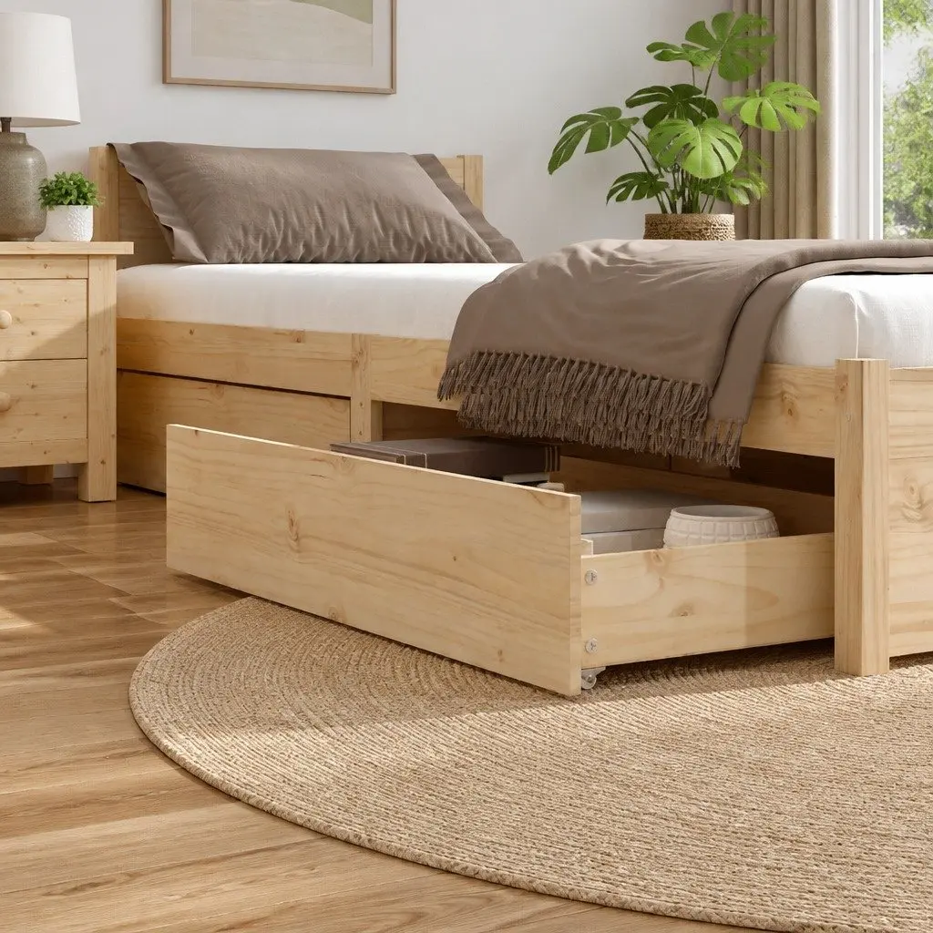 Solid Wood Pine Bed Storage Drawers, 4 pcs, Brown