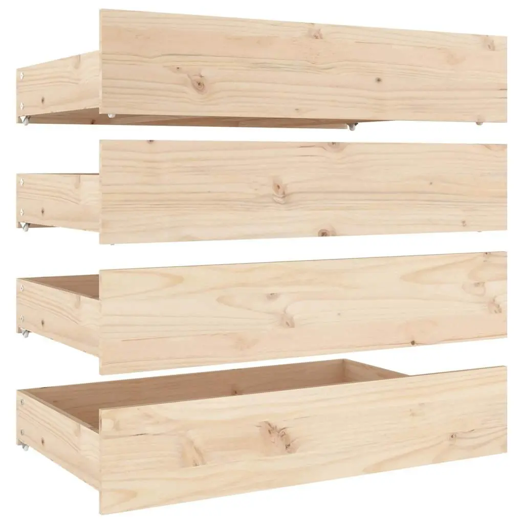 Under Bed Storage Drawers 4 pcs Solid Wood Pine Brown Bedroom Organiser