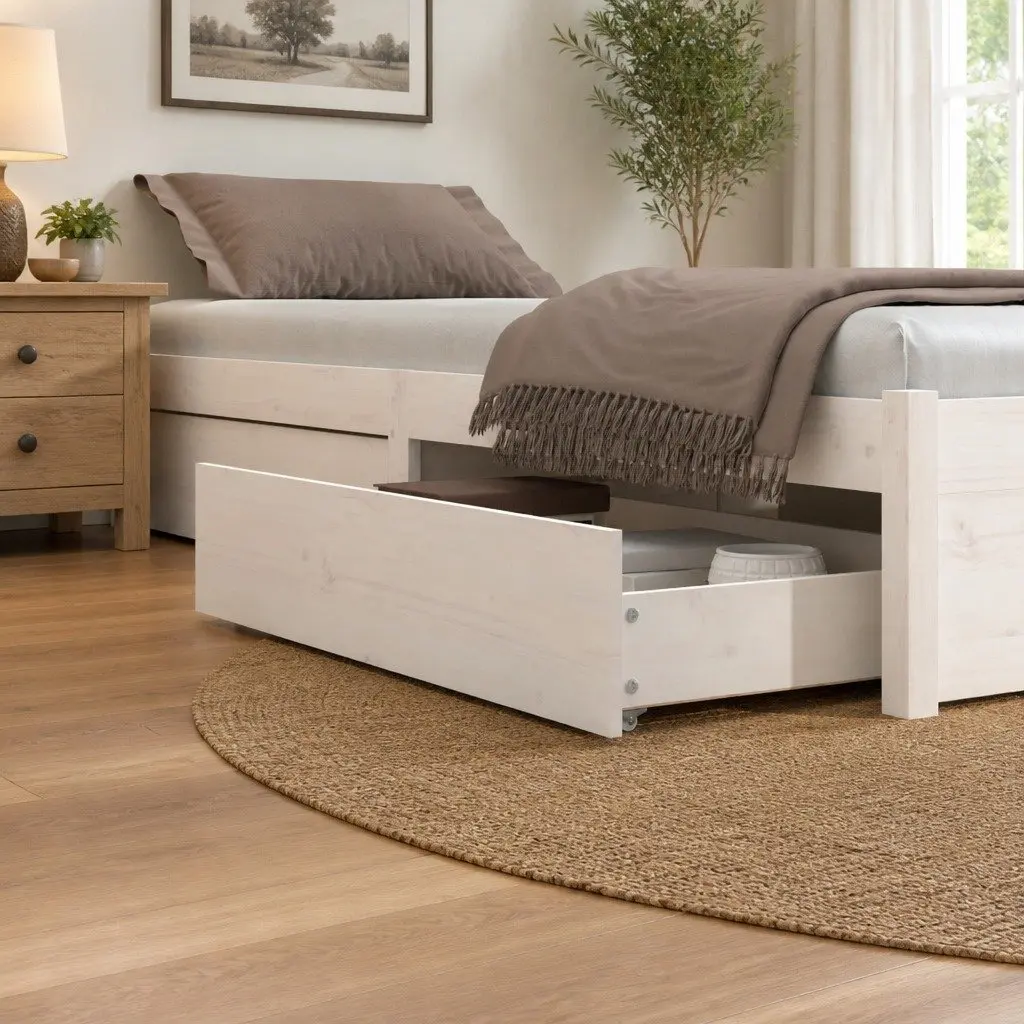 Bed Storage Drawers 4 Pieces White Solid Pine Wood Under Bed Wheeled Storage