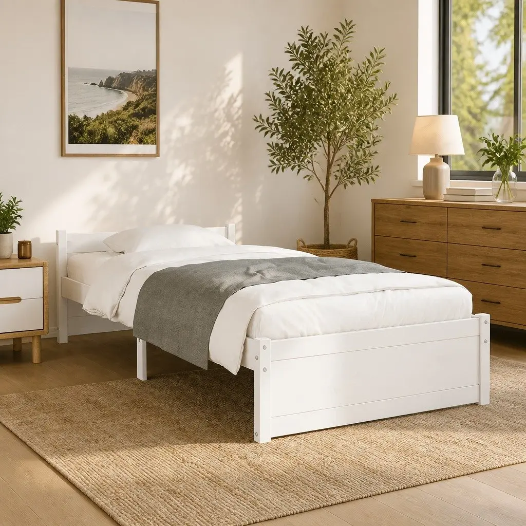 Solid Wood Bed Frame Single 90x190cm in White