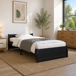 Single Bed Frame Black Solid Pine Wood 90x190 cm Modern Bedroom Furniture