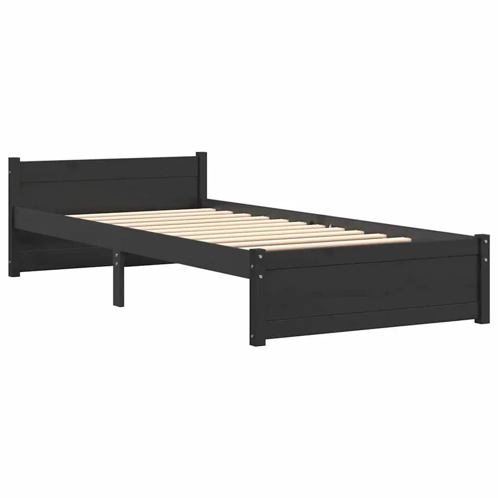 Black Single Bed Frame in Solid Pine Wood