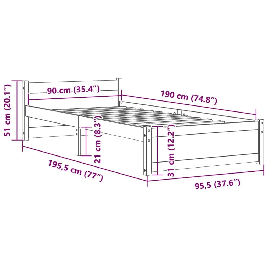 Black Single Bed Frame in Solid Pine Wood