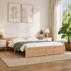 Premium Solid Wood Bed Frame 135x190cm Brown