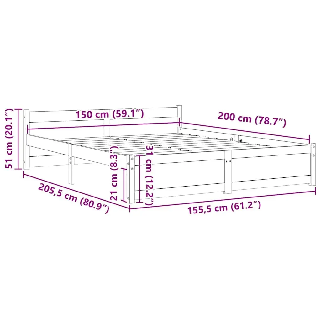 Solid Pine Wooden Bed Frame 150x200 cm White