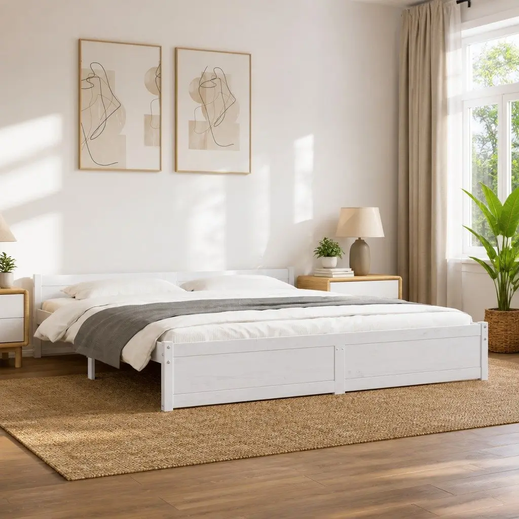 King Bed Frame 183x203cm in White Solid Wood