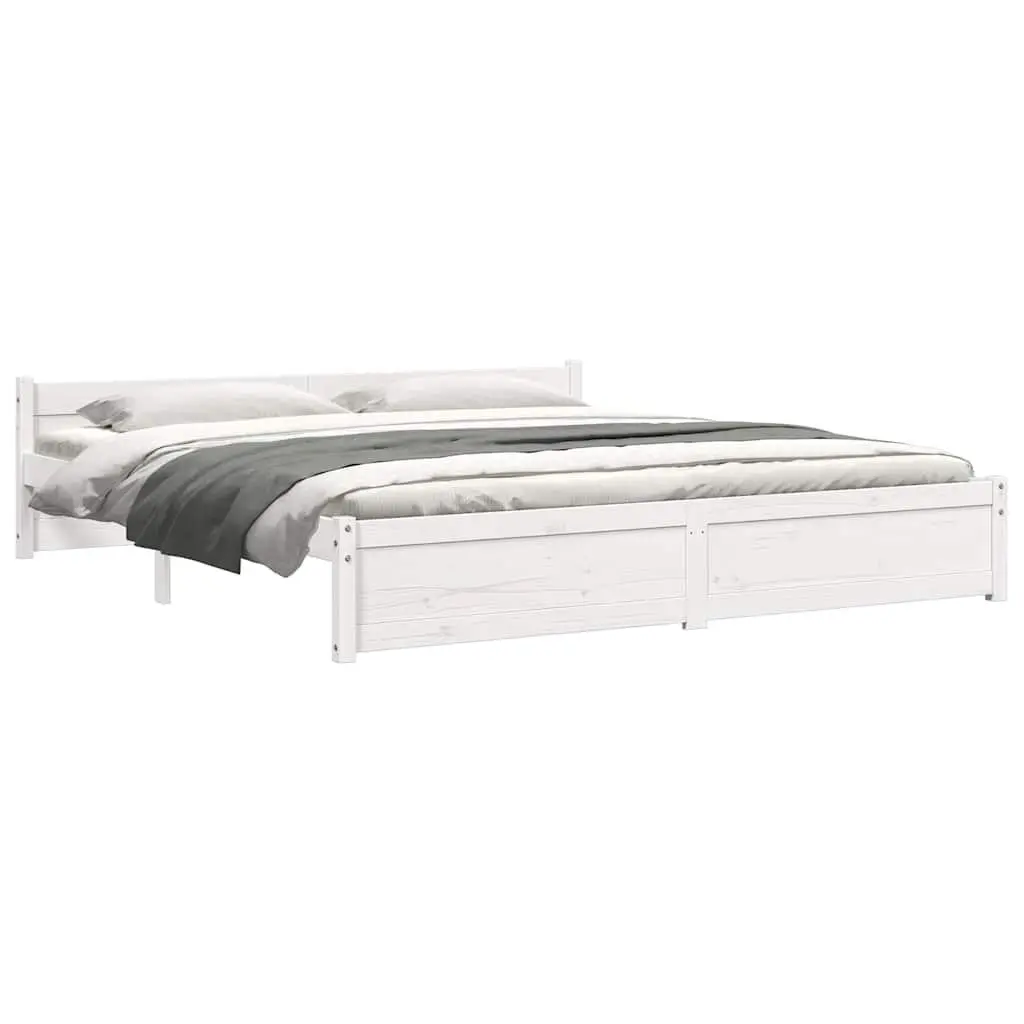 King Bed Frame 183x203cm in White Solid Wood