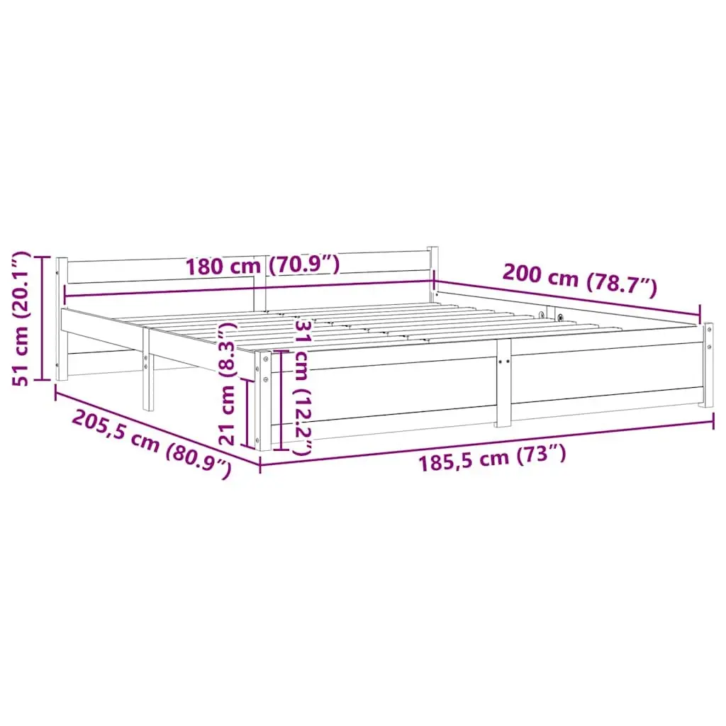 King Bed Frame 183x203cm in White Solid Wood