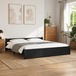 Black Solid Wood King Bed Frame 183x203cm with Headboard