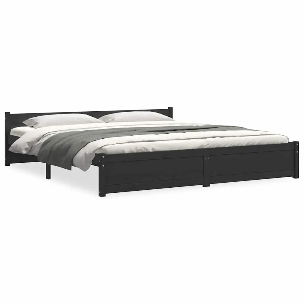 Black Solid Wood King Bed Frame 183x203cm with Headboard