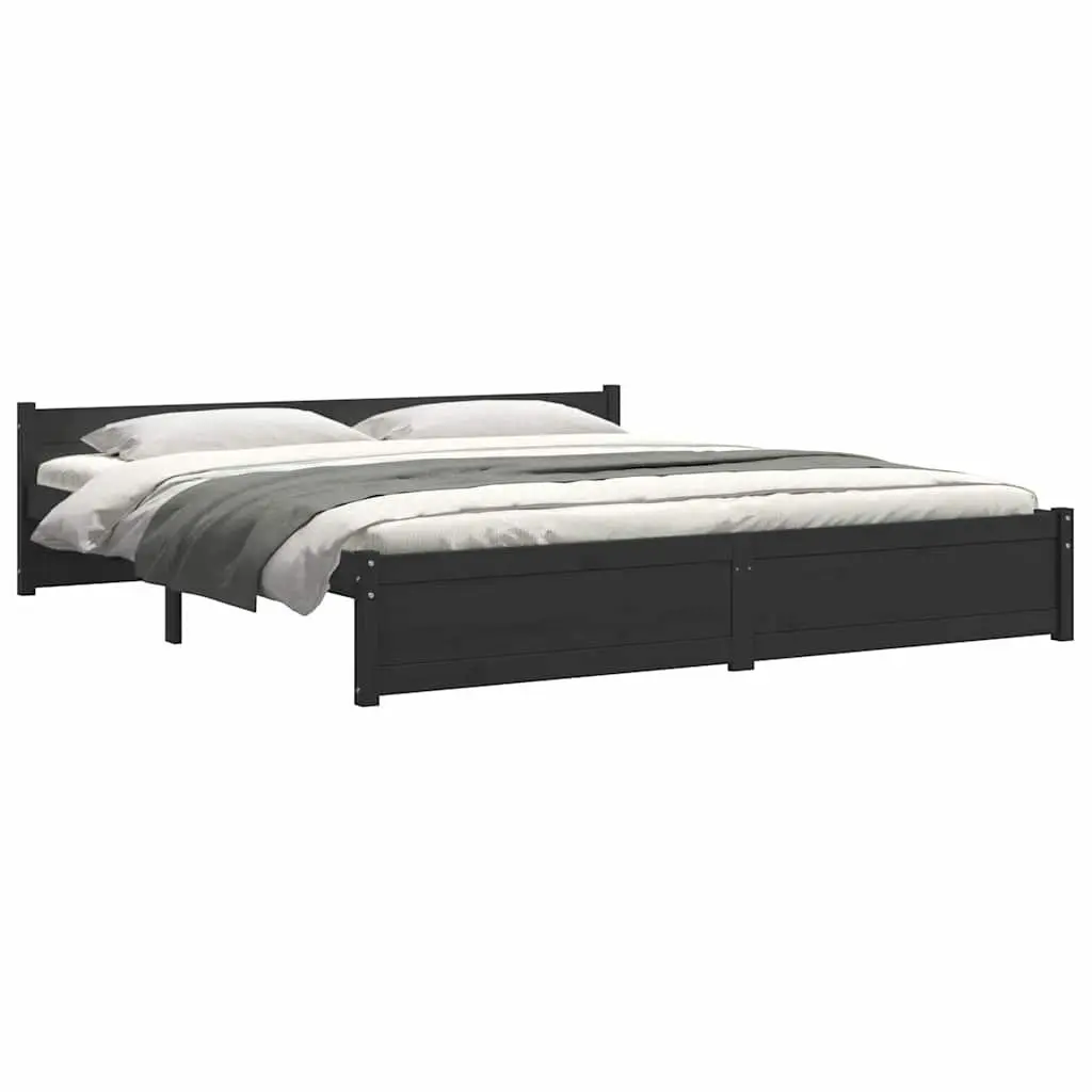 Black Solid Wood King Bed Frame 183x203cm with Headboard