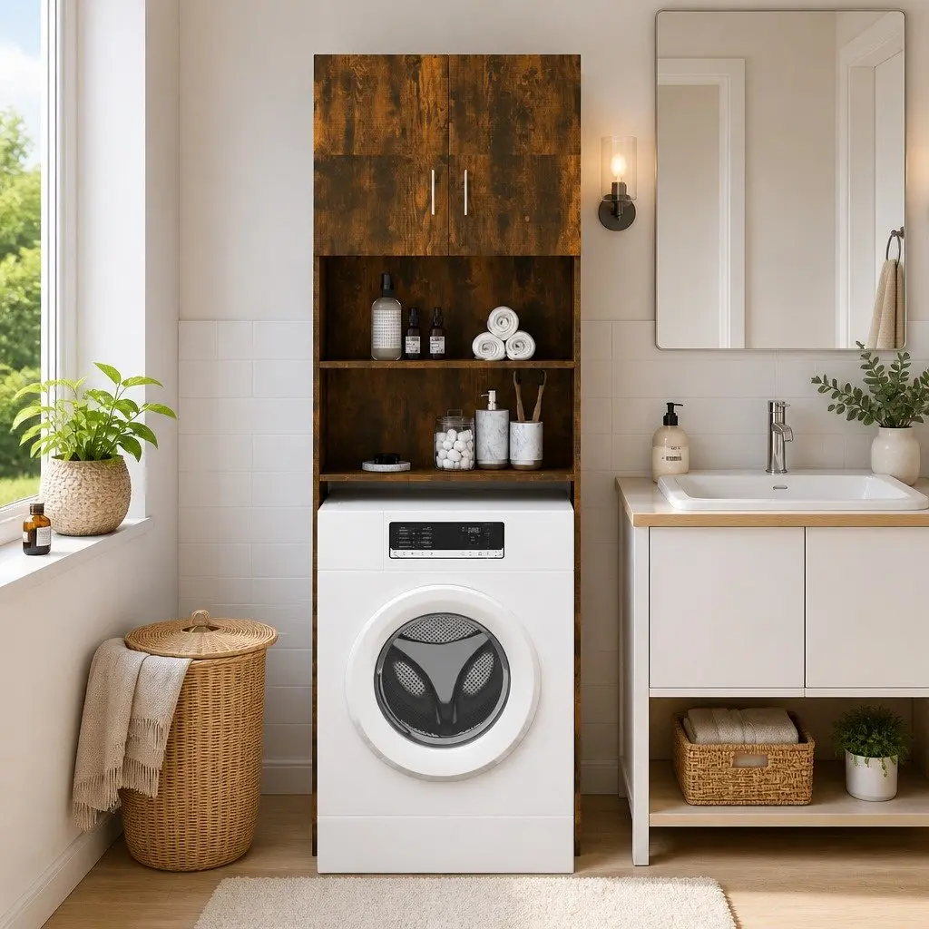 Smoked Oak Washing Machine Cabinet for Storage