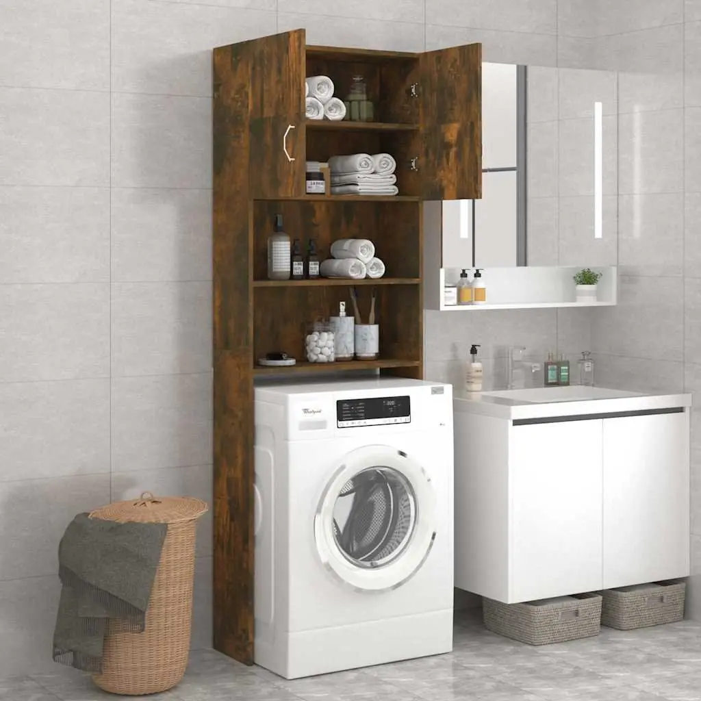 Washing Machine Cabinet Engineered Wood 64 x 25.5 x 190 cm Smoked Oak