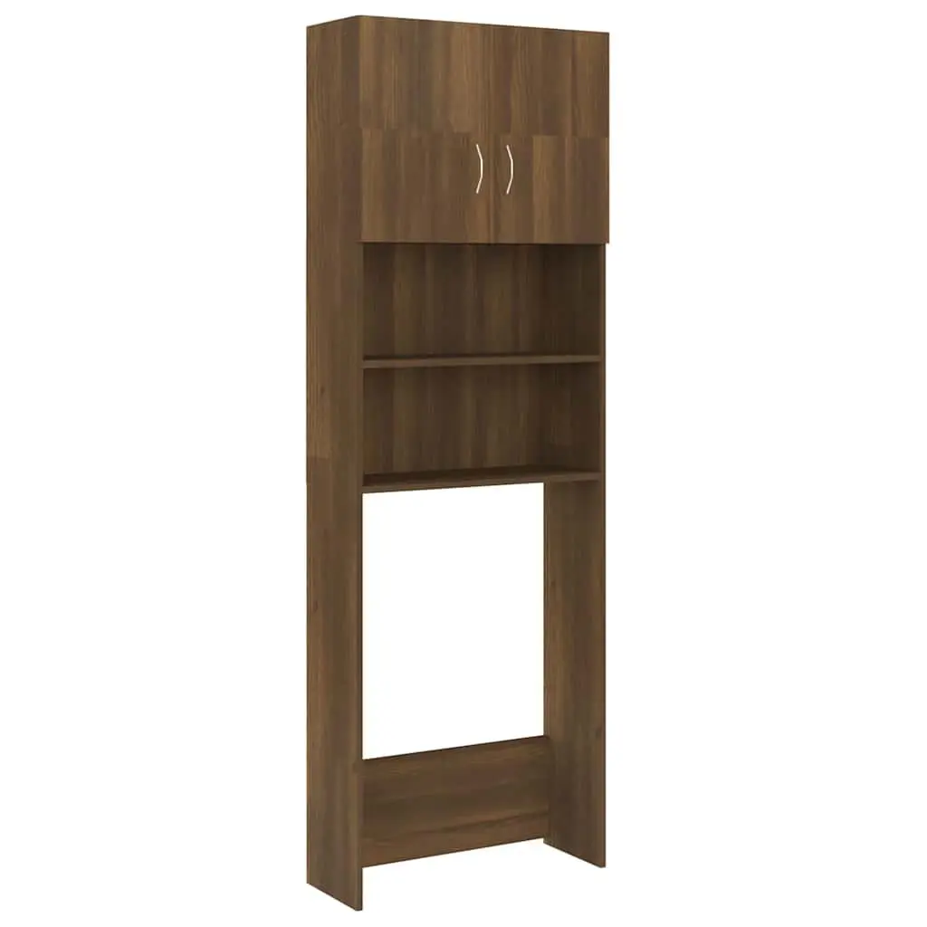 Washing Machine Cabinet Engineered Wood 64 x 25.5 x 190 cm Brown Oak Storage Bathroom Laundry Organizer