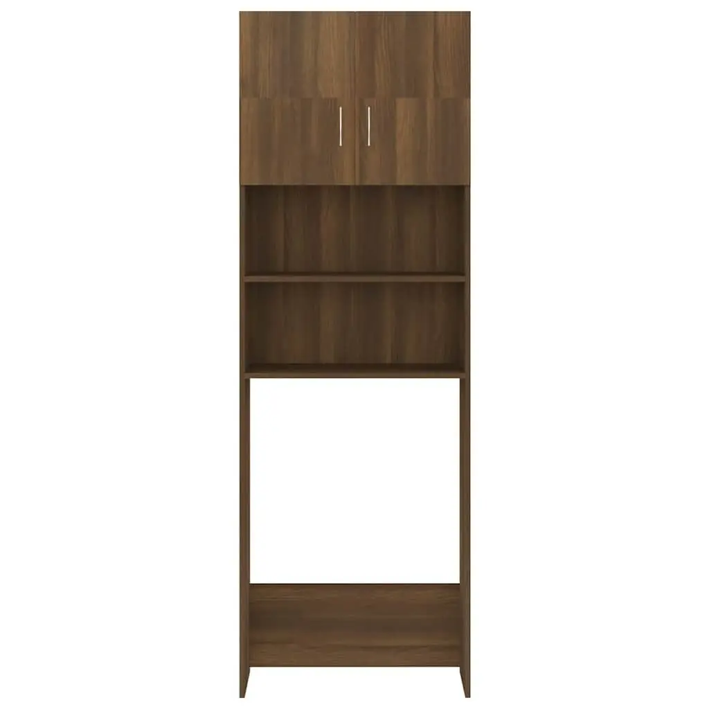 Washing Machine Cabinet Engineered Wood 64 x 25.5 x 190 cm Brown Oak Storage Bathroom Laundry Organizer