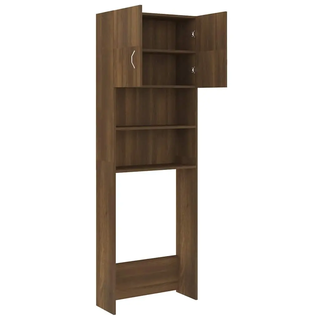 Washing Machine Cabinet Engineered Wood 64 x 25.5 x 190 cm Brown Oak Storage Bathroom Laundry Organizer