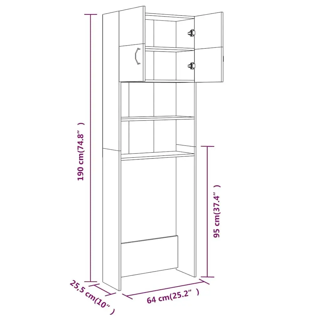 Washing Machine Cabinet Engineered Wood 64 x 25.5 x 190 cm Brown Oak Storage Bathroom Laundry Organizer