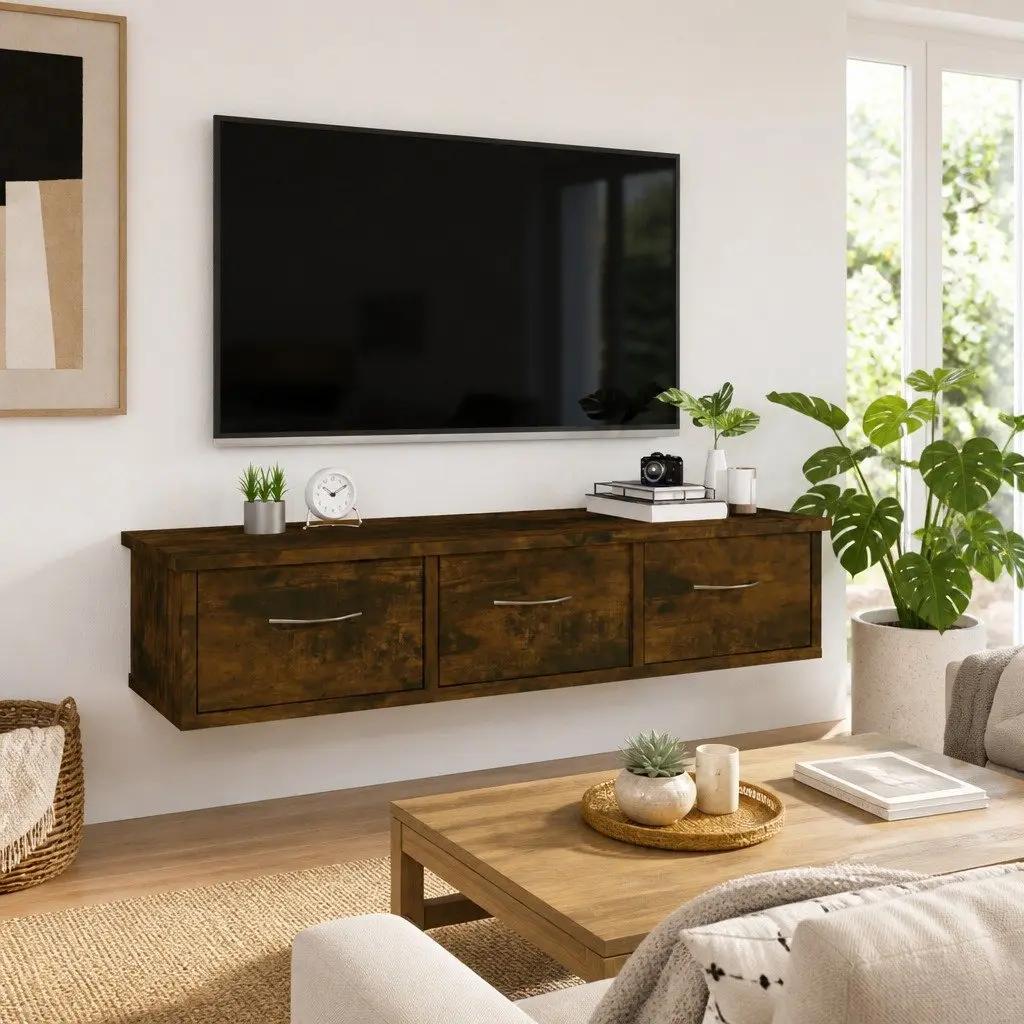 Wall Cabinet with 3 Drawers Floating Storage Unit Brown Home Furniture