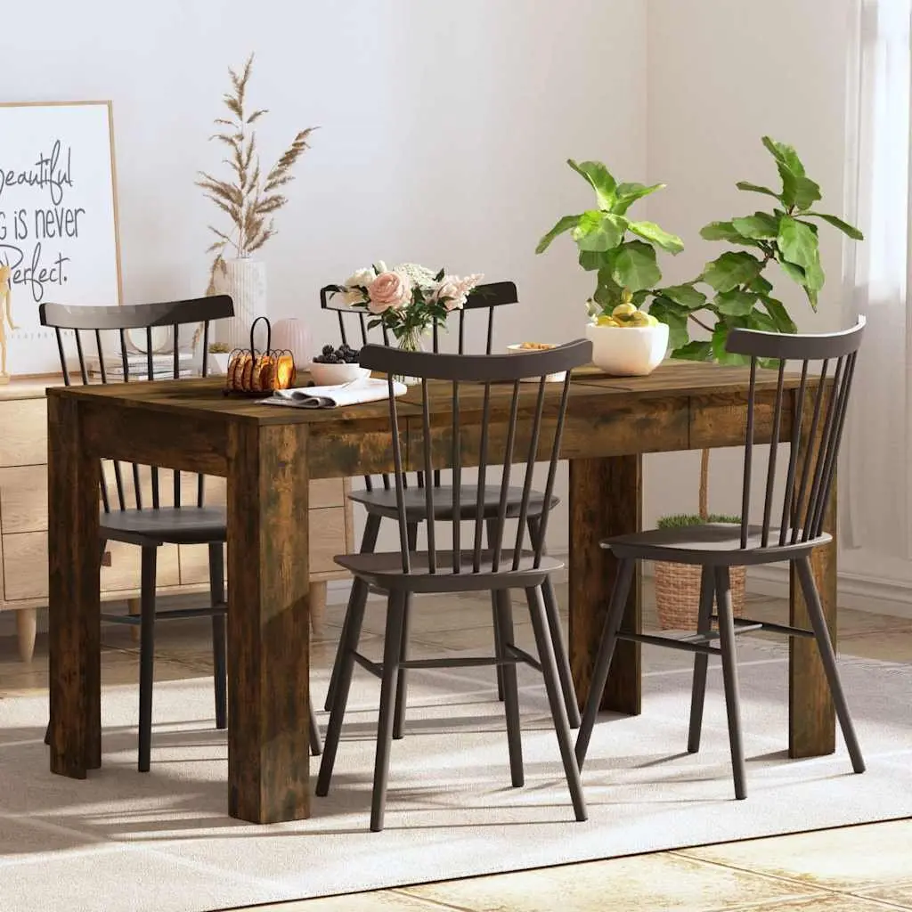 Dining Table Smoked Oak 140cm Engineered Wood Kitchen Furniture Modern Elegance