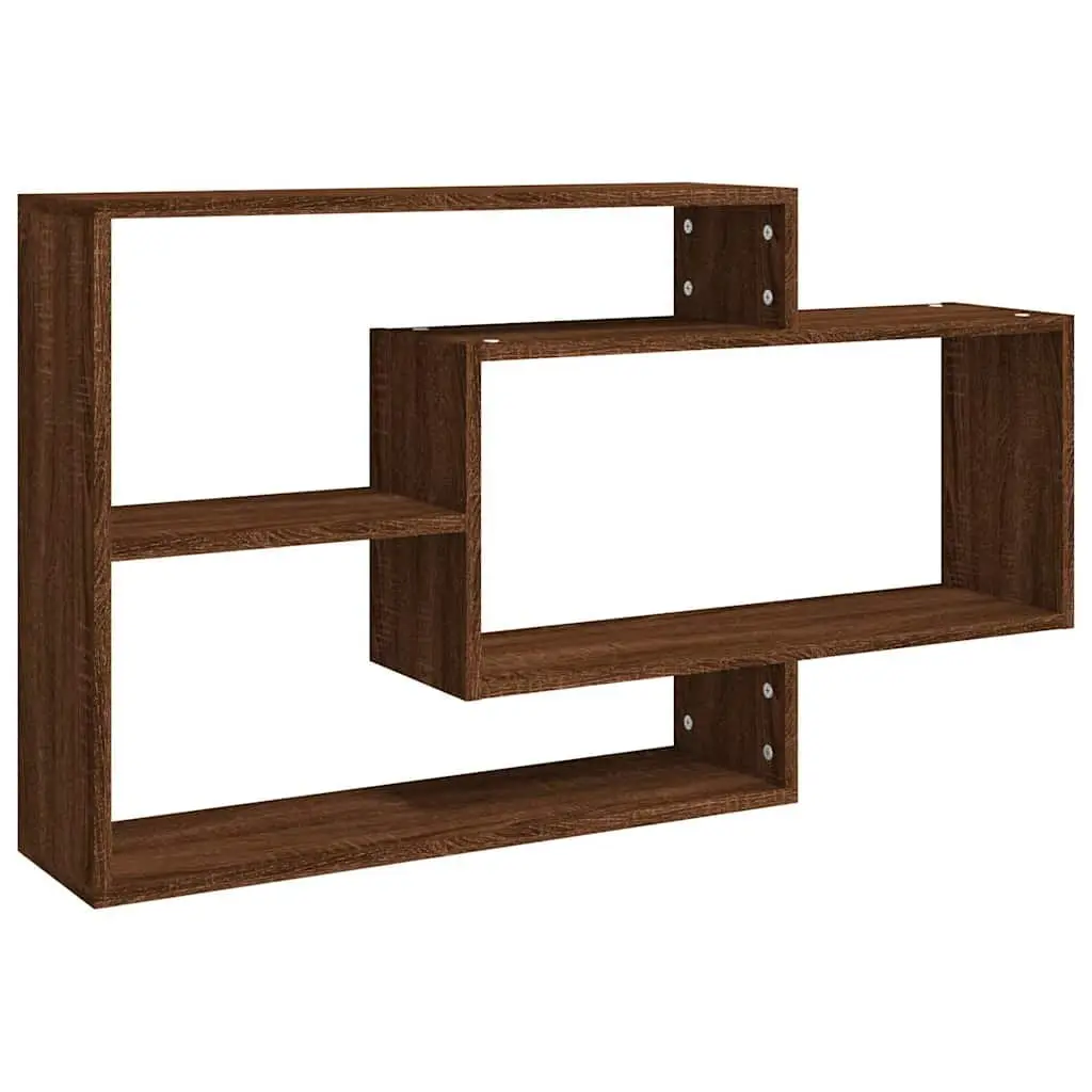 Brown Oak Wall Shelf with 3 Open Compartments
