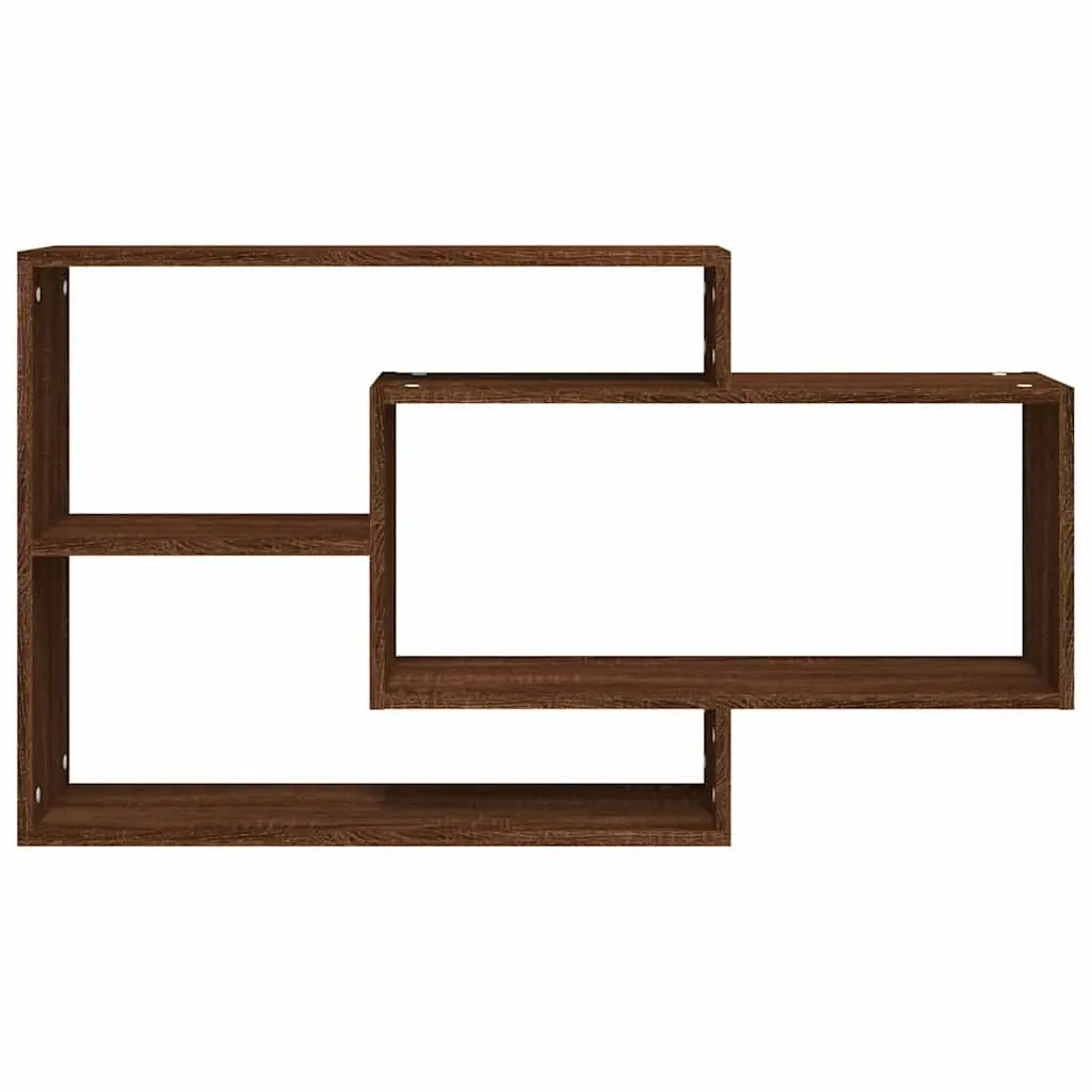 Brown Oak Wall Shelf with 3 Open Compartments