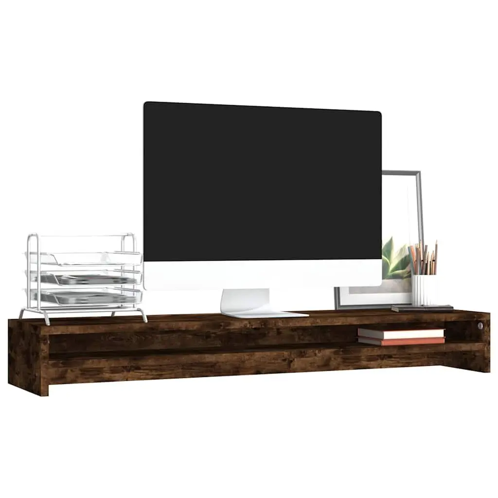 Monitor Stand Engineered Wood Brown 100 x 24 x 13 cm Dual Screen Riser Desk Organiser