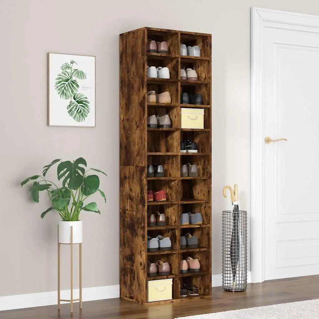 Shoe Cabinet with 22 Compartments in Smoked Oak