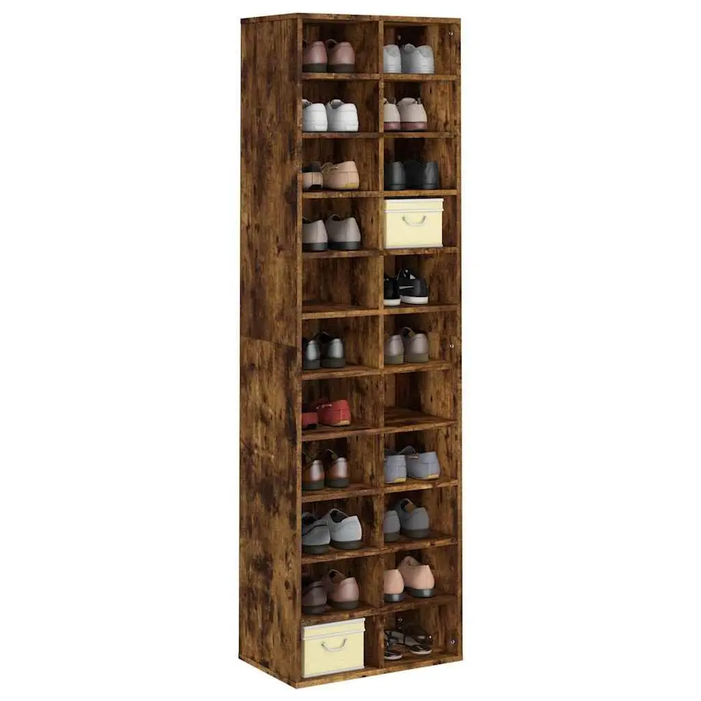 Shoe Cabinet with 22 Compartments in Smoked Oak
