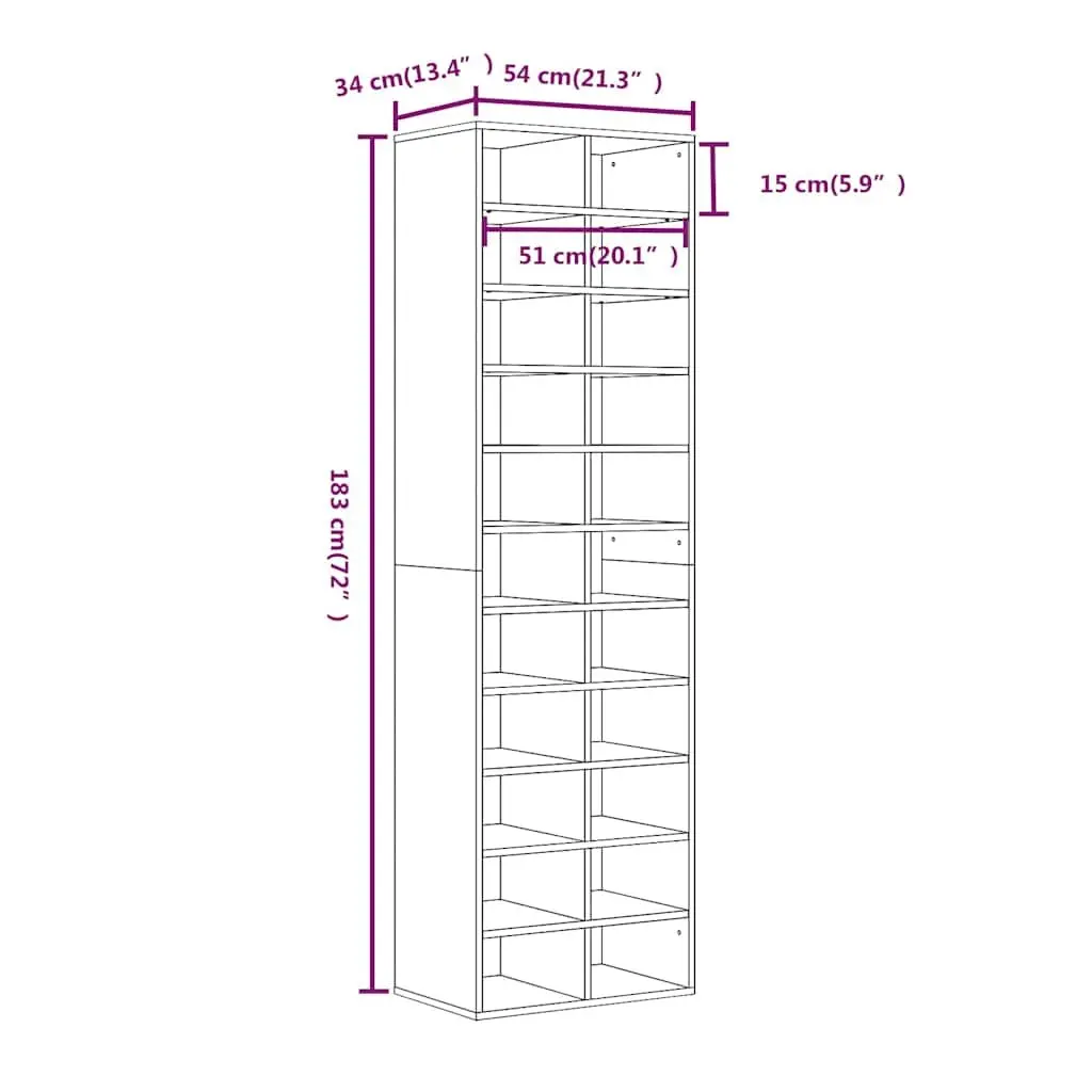Shoe Cabinet Engineered Wood 54x34x183 cm Grey