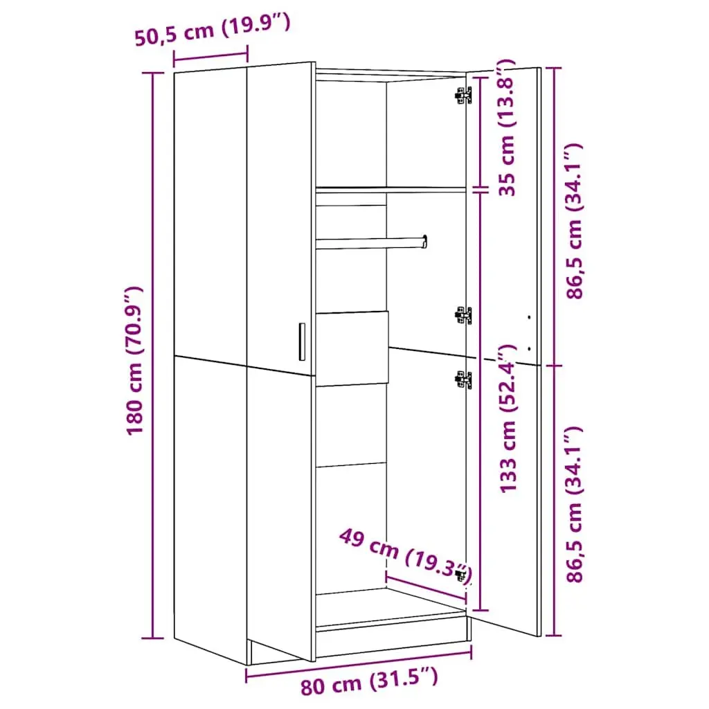 Sonoma Grey Wardrobe Storage Cabinet with Hanging Rod
