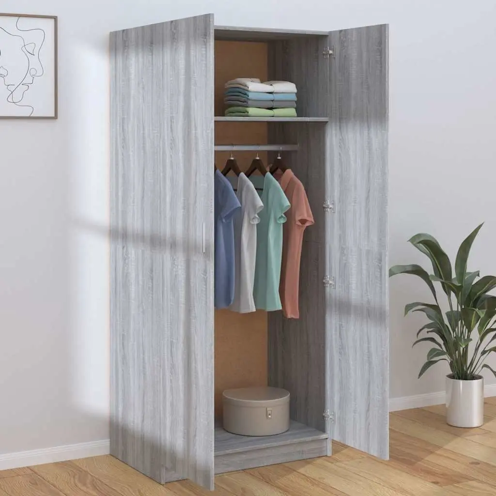 Sonoma Grey Wardrobe Storage Cabinet with Hanging Rod