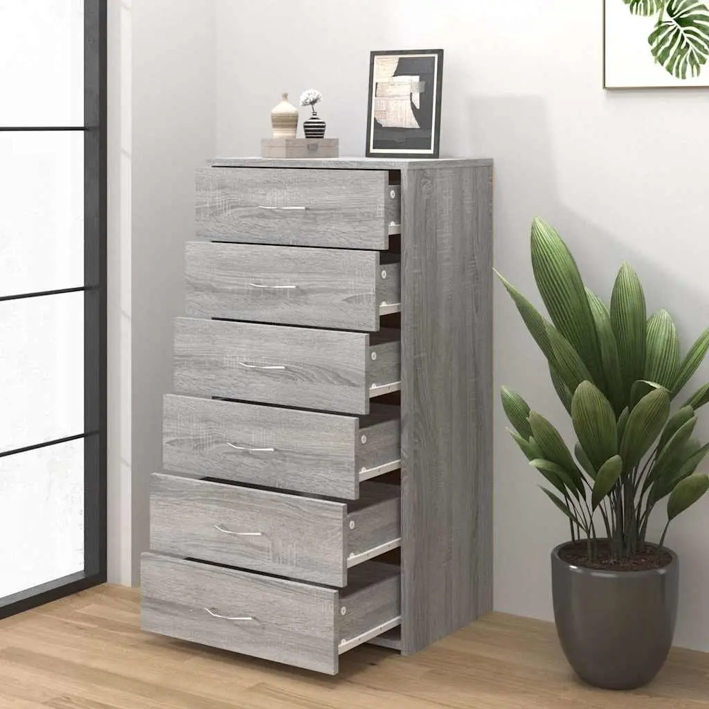 Grey Sideboard with 6 Drawers for Optimal Storage