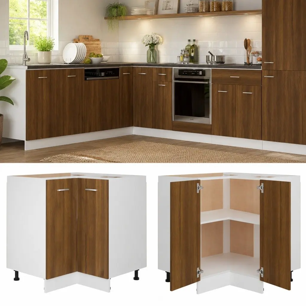 Brown Oak Kitchen Cabinet with Ample Storage