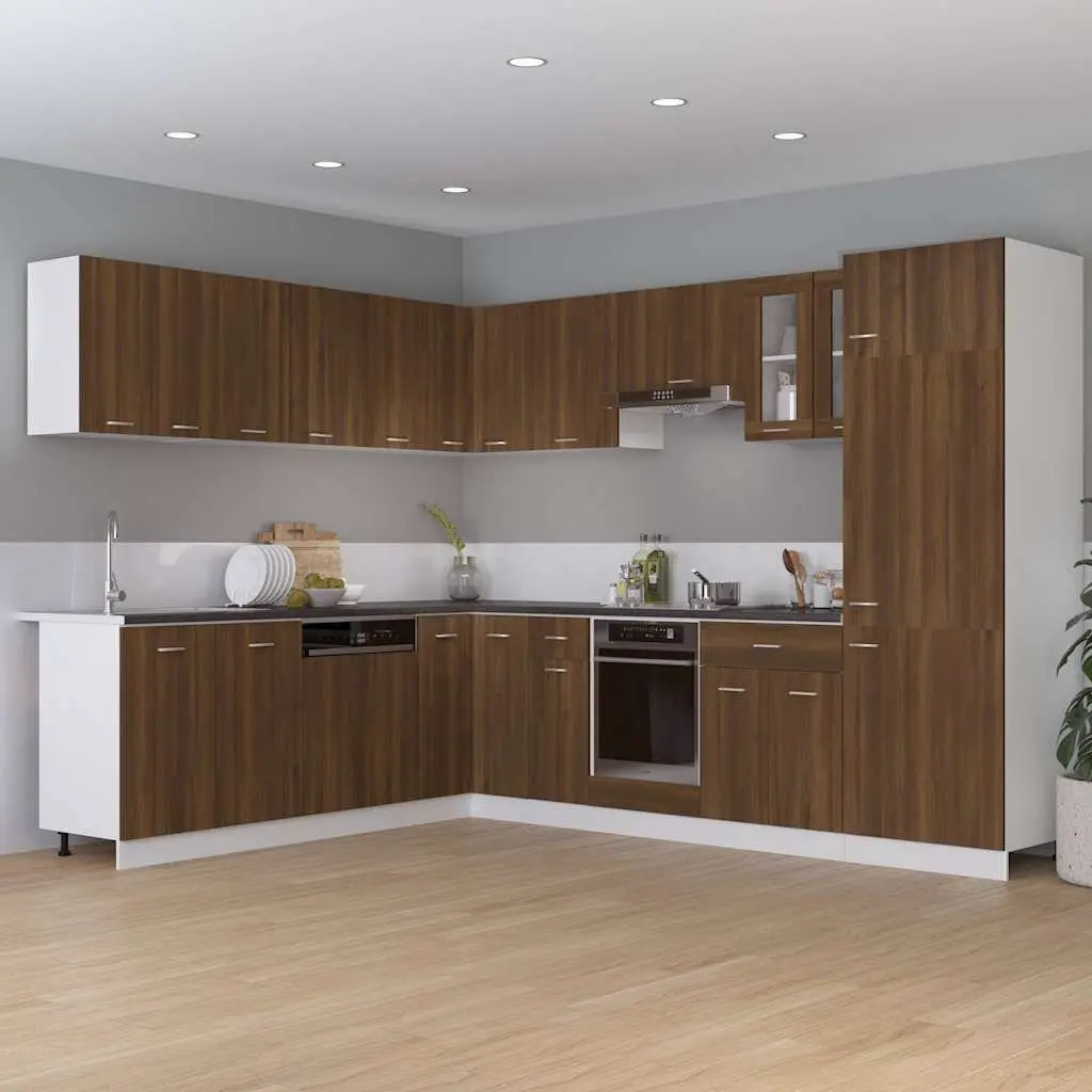 Brown Oak Kitchen Cabinet with Ample Storage