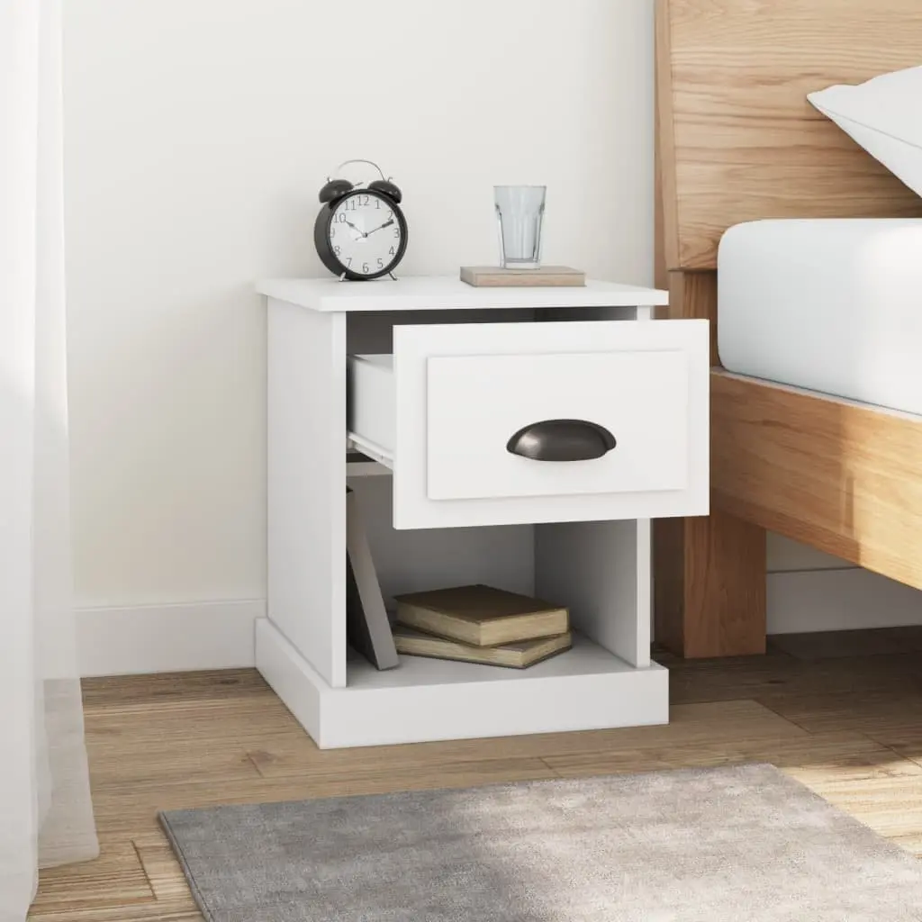 White Engineered Wood Bedside Cabinet with Drawer