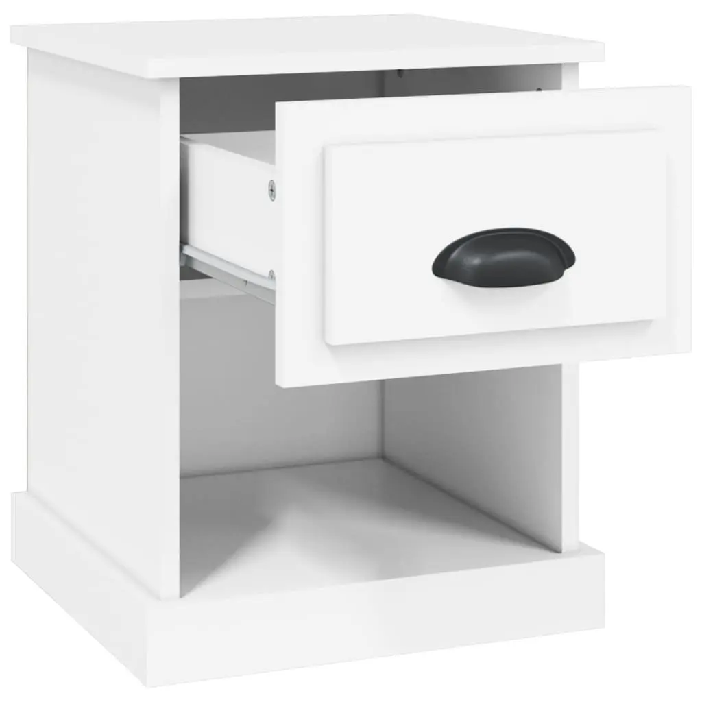 White Engineered Wood Bedside Cabinet with Drawer