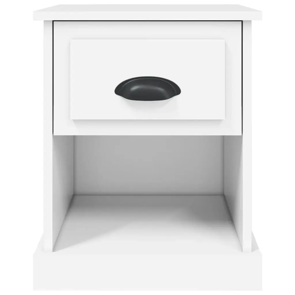 White Engineered Wood Bedside Cabinet with Drawer