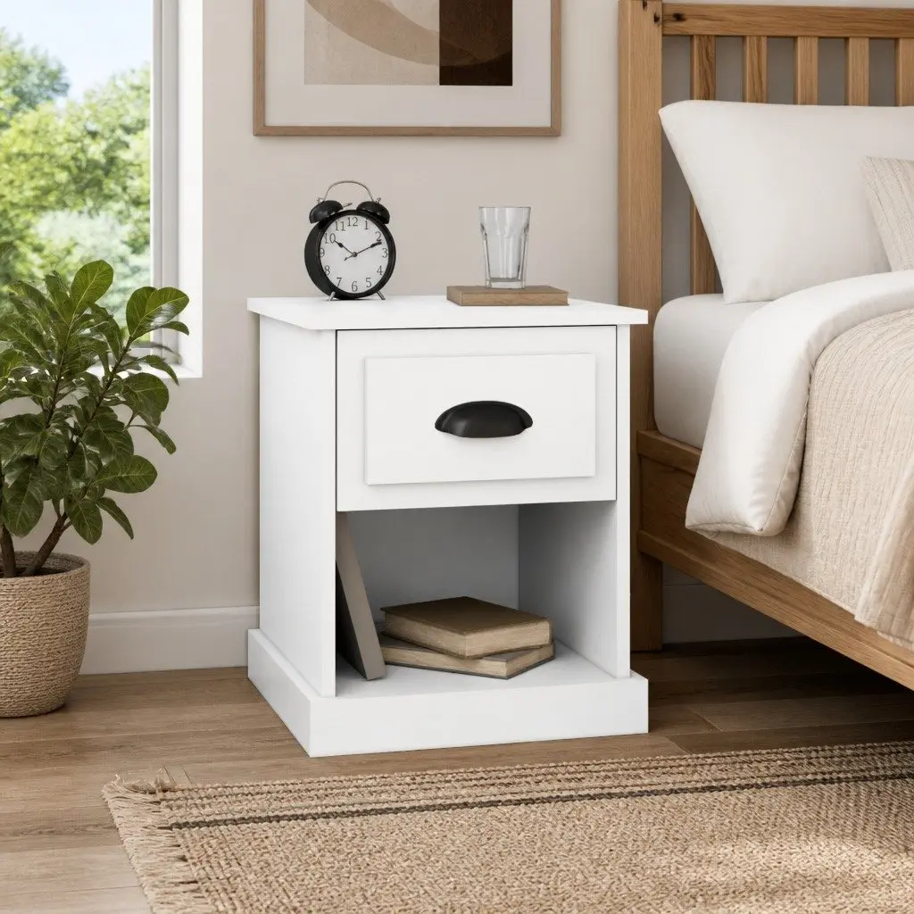 Engineered Wood Bedside Cabinet in White, 39x39x47.5cm