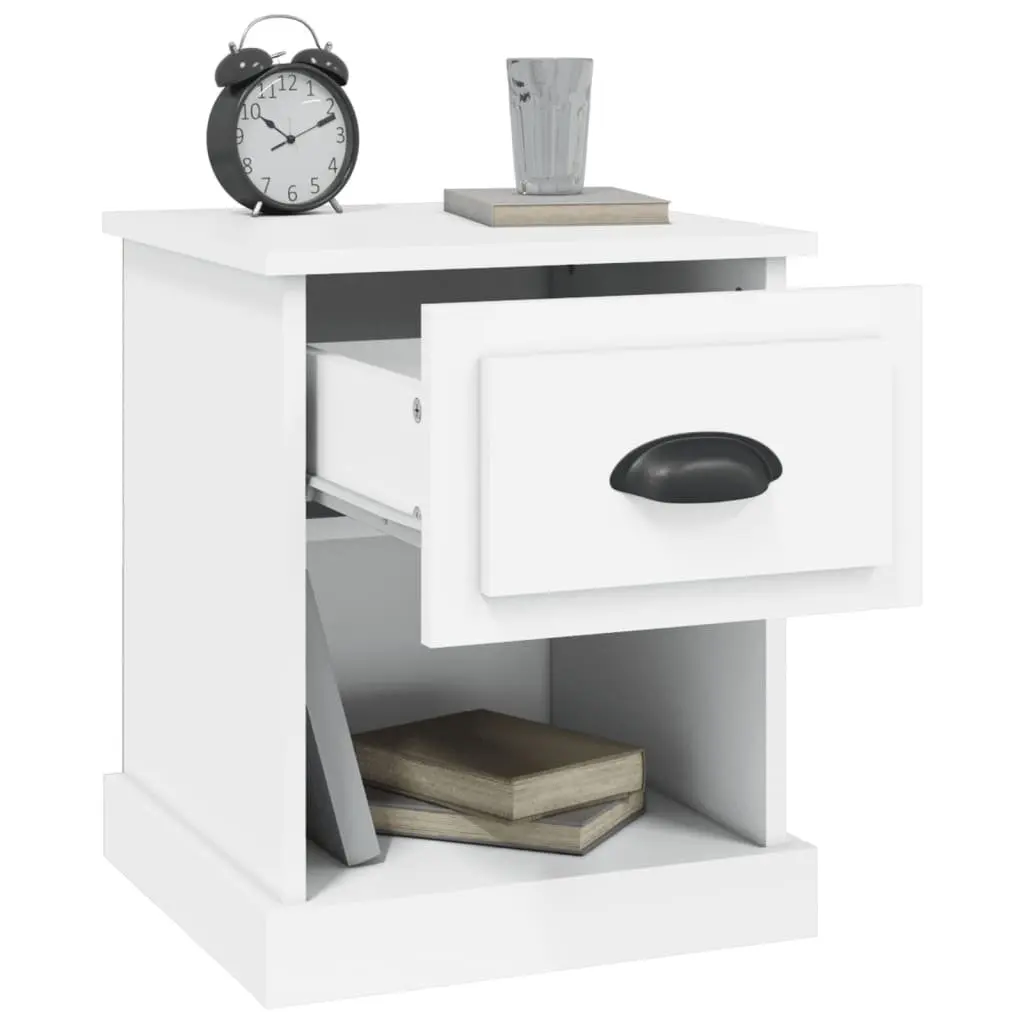 Engineered Wood Bedside Cabinet in White, 39x39x47.5cm