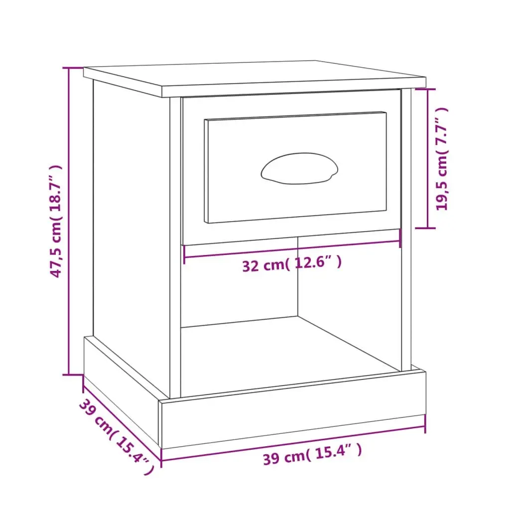 Engineered Wood Bedside Cabinet in White, 39x39x47.5cm