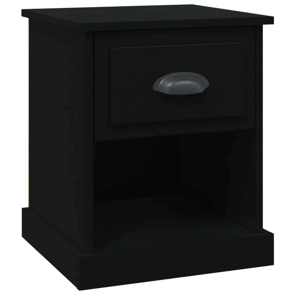 Engineered Wood Black Bedside Cabinet with Drawer