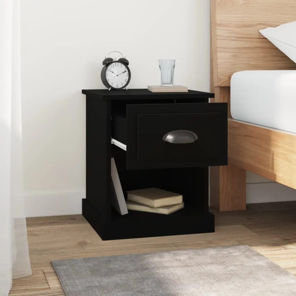 Engineered Wood Black Bedside Cabinet with Drawer