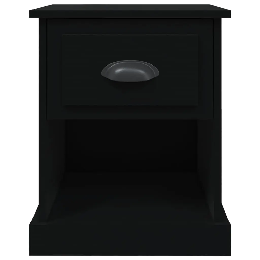 Engineered Wood Black Bedside Cabinet with Drawer