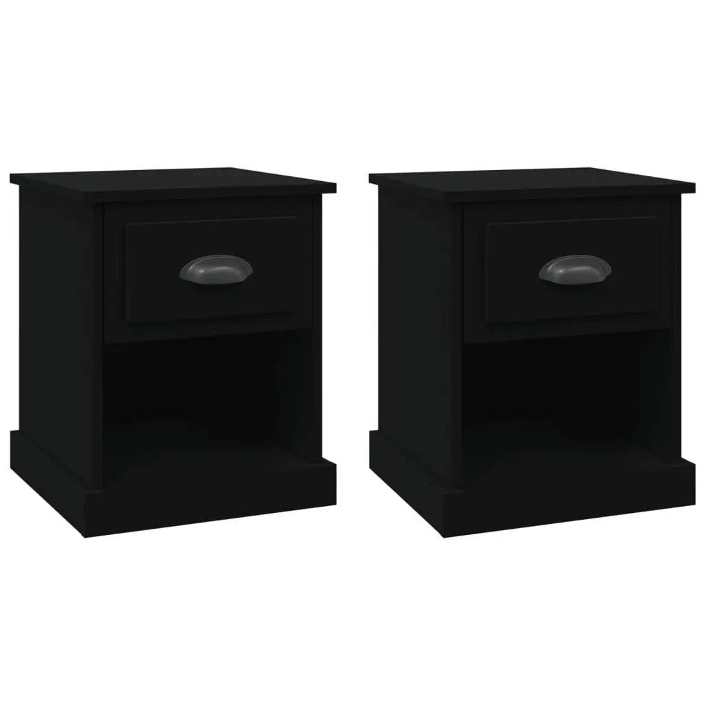 Bedside Cabinets Engineered Wood 39x39x47.5 cm Black 2 Piece Nightstand Storage