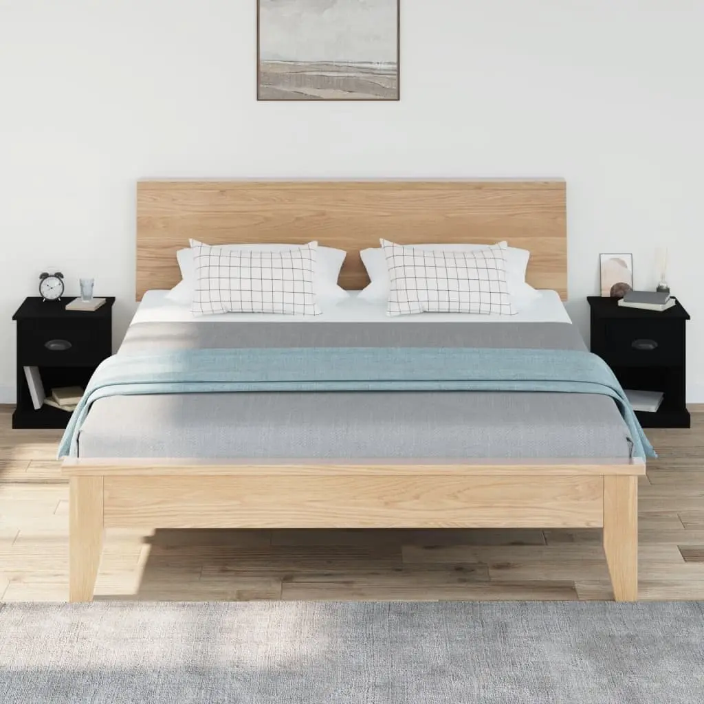 Bedside Cabinets Engineered Wood 39x39x47.5 cm Black 2 Piece Nightstand Storage