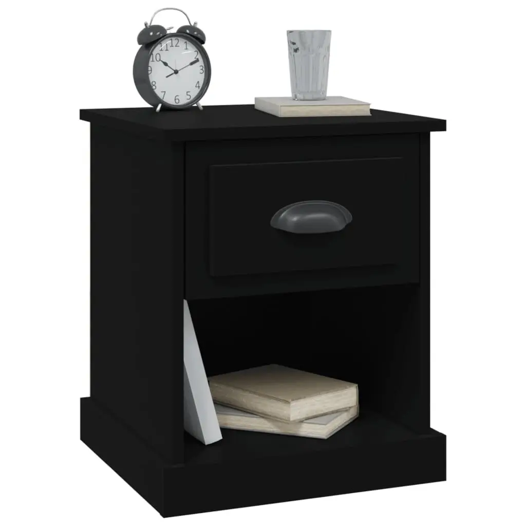 Bedside Cabinets Engineered Wood 39x39x47.5 cm Black 2 Piece Nightstand Storage