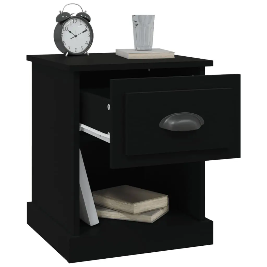 Bedside Cabinets Engineered Wood 39x39x47.5 cm Black 2 Piece Nightstand Storage